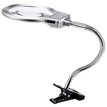 Imagem de Lupa com LED FreePro-Flex 2,25X 5X Lente de Inserção para Trabalho Perto, Lupa de Pescoço de Ganso Iluminada por LED com Grampo para Leitura