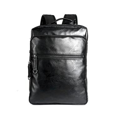Imagem de Mochila de grande capacidade para homens Mochila de couro PU simples Mochila escolar Mochila masculina de viagem Bolsa para laptop