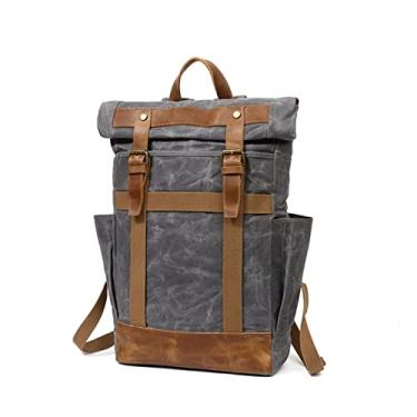 Imagem de Mochila de viagem ao ar livre para homens Bolsa de laptop de grande capacidade Mochila de couro Bolsa de lona vintage(G)