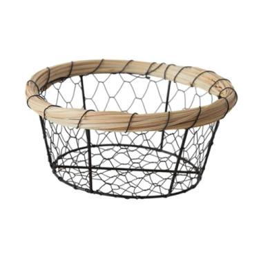 Imagem de WeiLaiKeQi Cesta de arame de ferro trançado, tigela de servir, retrô, portátil, decorar, suporte de frutas, cesta de armazenamento para balcão de cozinha, pão, 19cmx8cm