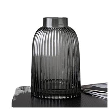 Imagem de Vaso Vaso de vidro nórdico, vintage, sala de estar, móveis de flores, decoração de escritório para casa, adereços de tiro, vasos grossos geométricos, preto Vaso de flores(Grande)