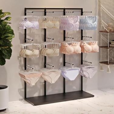 Imagem de Expositor de lingerie ajustável - Prateleira de sutiã de calcinha de chão para expositor de meias perfuradas sem parede - Organize suas roupas íntimas com estilo, preto, 65x40x135cm