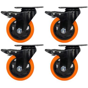 Imagem de Kit 4 Rodinha Rodizio Roda 4 Polegadas Resistente C/Freio (Laranja)