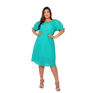 Imagem de Vestido Em Laise Midi Pls Size Com Botões E Decote Quadrado Com Cinto 