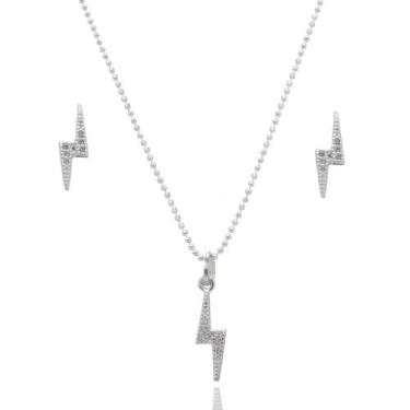 Imagem de Conjunto Colar Pingente Par Brinco Feminino Prata Legitima - Lojas La&