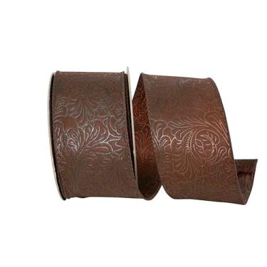 Imagem de Reliant Ribbon Fita de borda com fio em relevo rolagem de folha, marrom