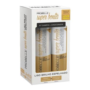 Imagem de Kit Shampoo e Condicionador Liso Brilho Espelhado 450ml Probelle Nutrição e Antifrizz V...