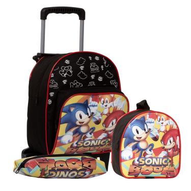 Imagem de Kit Mochila Masculina Com Rodinha Desenho Sonic Aula Criança