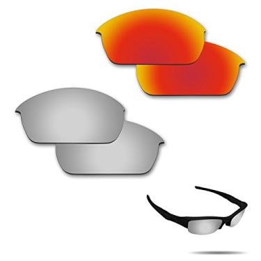 Imagem de Fiskr Lentes polarizadas de substituição para óculos de sol Oakley Flak Jacket (OO9008) com resistência a impactos, proteção contra raios UV e proteção multifuncional (vermelho fogo e prata metálico)