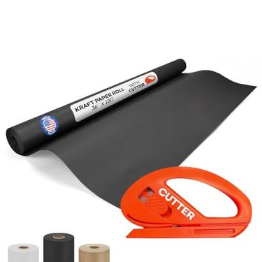 Imagem de IDL Packaging Rolo de papel Kraft preto 91 cm x 5,486 cm (55 m) com cortador - Rolo de papel preto de qualidade 22,7 kg de espessura para embalagem, mudança, envio e artesanato/artes - Papel de