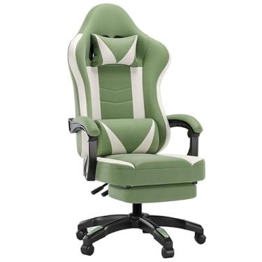 Imagem de Cadeira de jogos com apoio para os pés, cadeira de escritório ergonômica estilo corrida (verde)