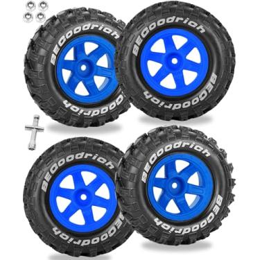 Imagem de RCarmubWow RC Wheels and Tires Off-Road Buggy Tires for 1/12 1/14 1/16 RC Off Road Monster Truck E-REVO Summit REDCAT HPI SAVAGEGT-2XS Volcano-16,1/12 1/14 1/16 Wheels Tires Set Pre-glued,Navy Blue