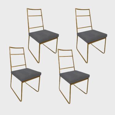 Imagem de Kit 04 Cadeiras Sala de Jantar Escritório Office Stark Industrial Ferro Dourado Sintético Cinza - Ahz Móveis