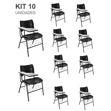Imagem de Kit 10 Cadeiras Universitárias preta com porta livros - Mastcmol