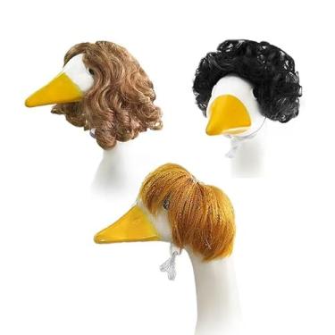 Imagem de JDJXYNSRT Peruca para animais de estimação, combinação de cabeça de ganso, suprimentos para animais de estimação, ondas curtas, afro, peruca Bob