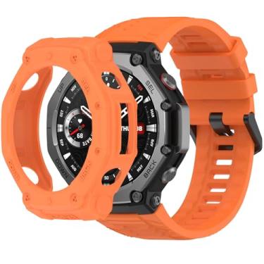 Imagem de QHBAMD Pulseira de silicone com capa compatível com Amazfit T-REX3, capa macia e respirável, para homens e mulheres (laranja)