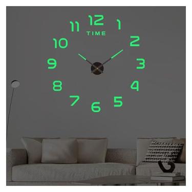 Imagem de HISEEINLABEL Decalque de parede 3D, relógio decorativo, sem moldura, faça você mesmo, kit de relógio de acrílico grande, fácil de instalar, relógios de parede para sala de estar, decoração de