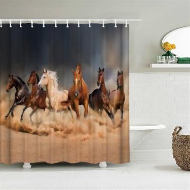 Imagem de Cortinas de chuveiro de animais de cavalo, tecido à prova d'água, cortina de banho de poliéster, tela de banho, decoração para casa com ganchos, 18Y, W120xH180cm