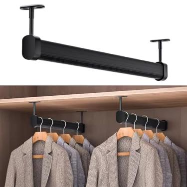 Imagem de Divisórias de quarto de montagem no teto, varão de cortina de chuveiro resistente/conjunto de suportes e postes de cabide de roupas, sistema de armário preto de alumínio para shopping center doméstico