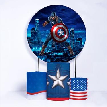 Imagem de Kit Painel de Festa Redondo de 1,50m e Trio de Cilindros Capitão América - Fera Print