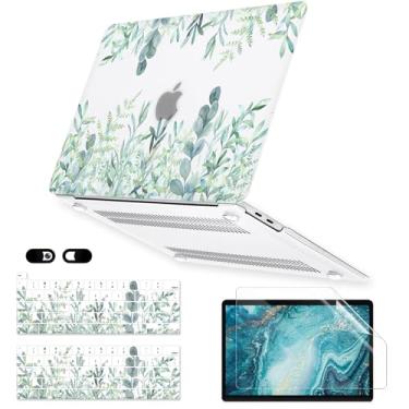 Imagem de iDonzon Capa para MacBook Pro 13 polegadas A2338 A2289 A2251, versão 2020, capa dura fosca transparente e película transparente compatível com Mac Pro 13.3 com Touch ID - plantas verdes