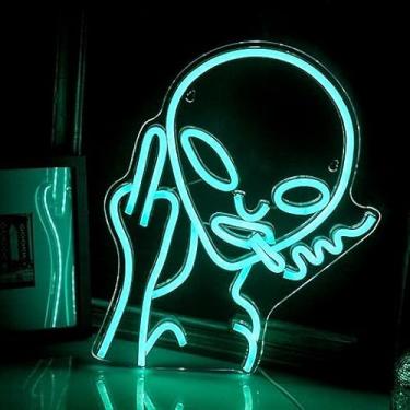 Imagem de Sinais de luz neon, sinais de néon alienígena vermelho LED sinais de néon alienígena para decoração de parede, decoração de sala de jogos, placas de néon de festa hip hop para decoração de parede