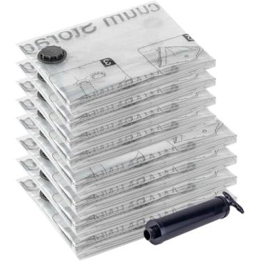 Imagem de Sacos de armazenamento a vácuo (4 jumbo, 4 grandes), sacos economizadores de espaço com bomba manual de viagem, sacos herméticos de compressão para roupas, roupas de cama, travesseiros, edredons,