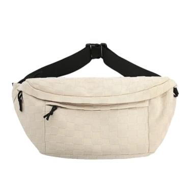 Imagem de KlaOYer Pochete xadrez para mulheres, bolsa de cintura xadrez, moda moderna, transversal, cinto, bolsa de mão, Bege, Bolsa de peito