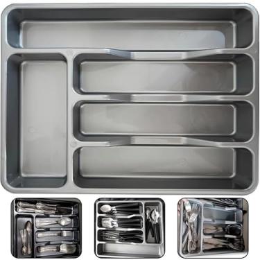 Imagem de Organizador Porta Talher Cozinha Gaveta Divisória (Cinza)