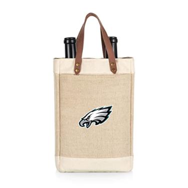 Imagem de PICNIC TIME NFL Philadelphia Eagles Pinot – Bolsa de vinho isolada para 2 garrafas de juta – Sacola de vinho – Saco de presente para vinho, (bege)