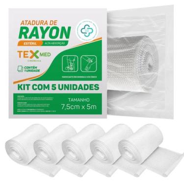 Imagem de Atadura Rayon Estéril Bandagem Texmed 7,5cmx5m Kit c/ 5 unid