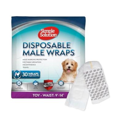 Imagem de Simple Solution Fraldas descartáveis para cães machos | Envoltórios machos com ajuste super absorvente à prova de vazamento | Micção excitável, incontinência ou marcação masculina | Brinquedo | 30