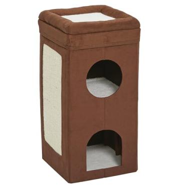 Imagem de MidWest Homes para Condomínio de Gatos de Animais de Estimação | Design Tri-Level em Camurça Sintética Marrom e Pele de Carneiro Sintético | 14,6L x 14,72L x 30,39H polegadas