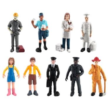 Imagem de 9 Pcs Little People Figurines Cake Toppers Realistic Detailed Policeman Pilot Fireman Mailman Chef Figurine Model Hand Painted People Action Figures