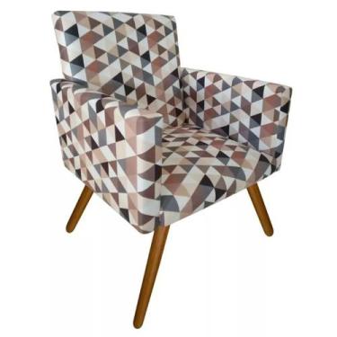 Imagem de Poltrona Para Sala Decorativa Nina Pés Palito Suede Triângulo Bege Ara
