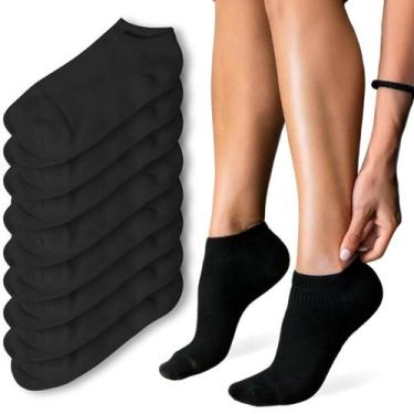 Imagem de Kit 8 Meia Soquete Curta Feminina Cano Baixo Branca Preta - Rupee, Pre