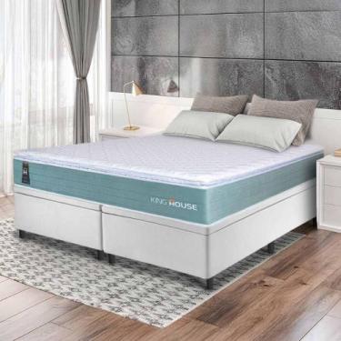 Imagem de Conjunto Box Baú Branco Lagos Verde Molas Ensacadas King 193x203x73 - 