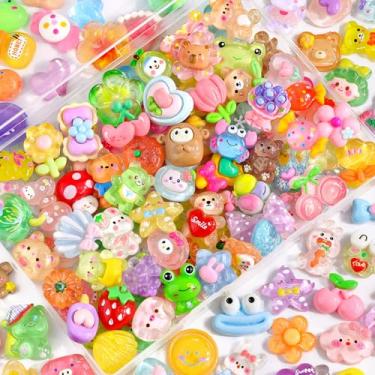 Imagem de 60 peças de amuletos de geleca de cores mistas sortidos, enfeites aleatórios de resina plana a granel urso estrela kawaii acessórios de slime para capa de telefone, scrapbooking artesanato e decoração