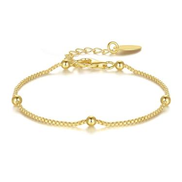 Imagem de AOZELAN Pulseiras femininas de ouro 14 quilates ajustável, corrente de estação de bolas, pulseiras empilháveis para mulheres, homens, joias de 16,5 a 22 cm, incluindo corrente de extensão, standard