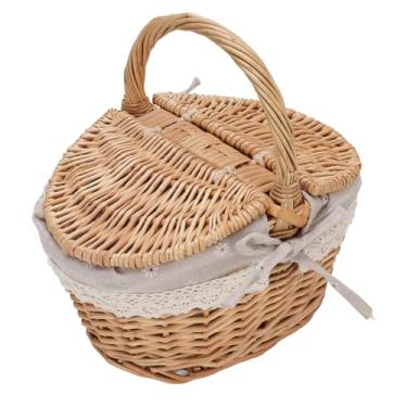 Imagem de Cesto de piquenique de vime com tampas duplas, revestimento removível, conjunto de piquenique de grande capacidade para 2 a 4 pessoas, ideal para viagens ao ar livre, jardim e