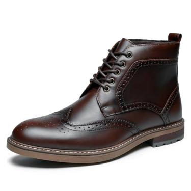 Imagem de Botas sociais masculinas moda bota masculina Oxford tornozelo botas pretas couro genuíno estilo brogue clássico, Marrom-escuro, 9.5