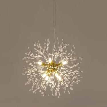 Imagem de Lustres de 16 luzes para o quarto, luzes pendentes de dente de leão modernas, luminária de teto de cristal de fogos de artifício, lâmpada de suspensão interna para cozinha de restaurante de