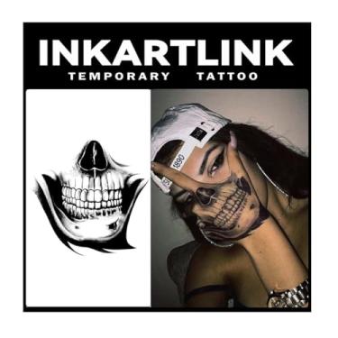 Imagem de INKARTLINK Tatuagens Temporárias, 2 Folhas, Médias, Semipermanentes, Designs Artísticos Para Adultos, Adesivos De Tatuagem À Prova D'Água, Realistas, Sem Adesivo, Duram 1 A Semanas (Máscara Caveira)
