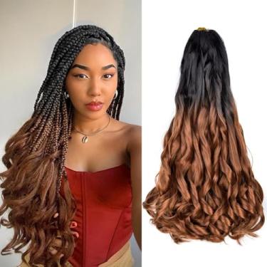 Imagem de Vitorish Cabelo Trançado Com Cachos Franceses Soltos Para Tranças Box 75G/Pacote Extensões Sintéticas Mulheres Negras 16" 8 Pacotes De Crochê Pré-Esticado Ombré Saltitante (16", Pacotes, B29)