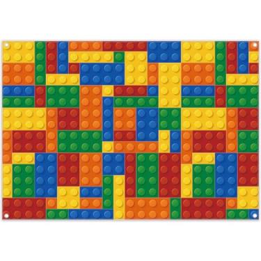 Imagem de ZTHMOE 213 x 152 cm Blocos de Construção Tema Pano de Fundo Colorido Tijolos de Brinquedo Fotografia Fundo de Crianças Decorações de Festa de Aniversário Banner de Mesa de Bolo Adereços de Cabine de Fotos
