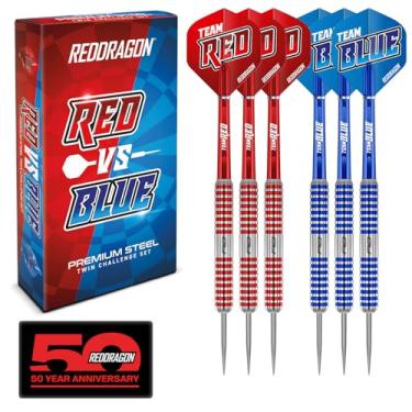 Imagem de RED DRAGON Conjunto de dardos de aço profissional Team Red v Team Blue de 20 gramas com voos e eixos (hastes)