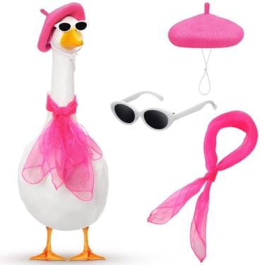 Imagem de Yaomiao Conjunto de 3 peças de roupa de ganso de varanda francesa para fantasia de ganso de gramado de plástico de cimento 50 anos 50 chapéu de boina francesa cachecol óculos de sol para festa de
