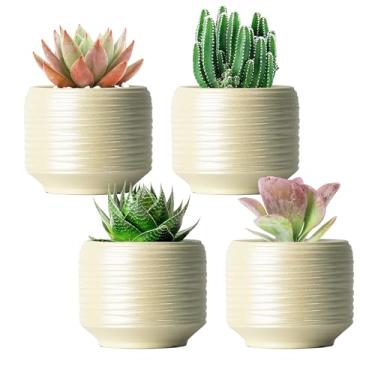 Imagem de Bestseler Conjunto de mini vasos de suculentas – vasos de cerâmica de 7,6 cm com drenagem para plantas de interior, pequenos vasos de flores decorativos para cactos e plantas domésticas, conjunto de 4