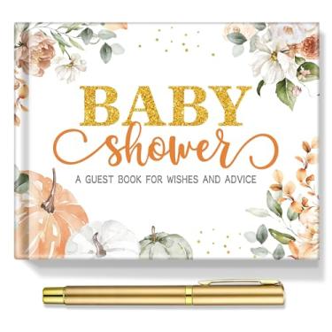 Imagem de Fuyoooo Livro de visitas Little Pumpkin Baby Shower Sign in Guest Book Recepção com página de ultrassonograma Lembrança inclui caneta dourada cartão de mesa e canto de foto adesivo para aniversário