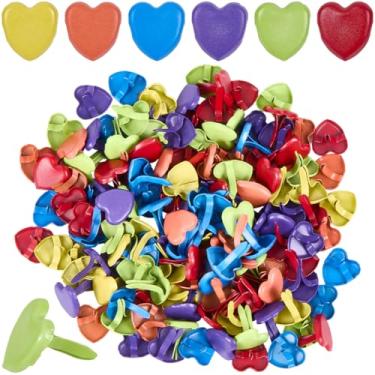 Imagem de CRASPIRE 150 peças em forma de coração broches de ferro divididos álbum de fotos scrapbooking enfeites suprimentos de casamento bonecas filhotes decoração cartões de papel DIY cores mistas 9,5 mm